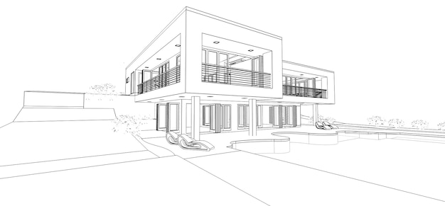 Maison moderne 3D, sur fond blanc. illustration 3D.