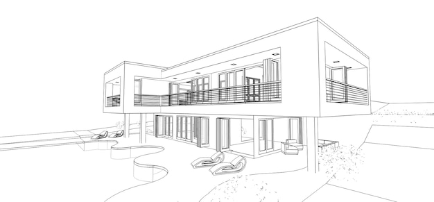 Maison moderne 3D, sur fond blanc. illustration 3D.