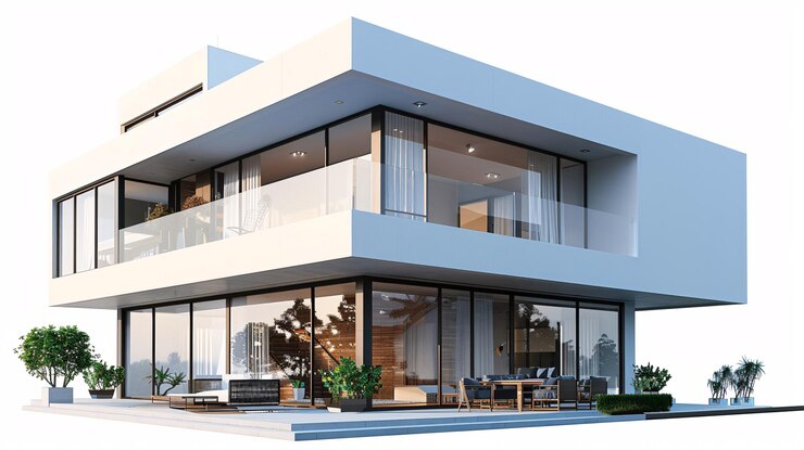 une maison moderne avec un balcon et une vue sur la maison