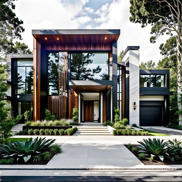 Une maison moderne avec beaucoup de fenêtres