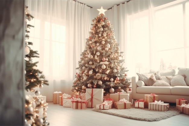 Maison moderne cadeau d'arbre de Noël présente joyeuses fêtes image conceptuelle Nouvel An