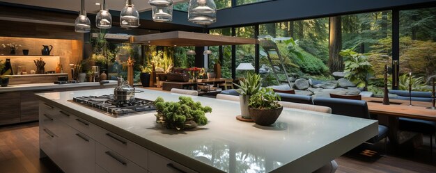 Photo maison moderne avec une cuisine de luxe