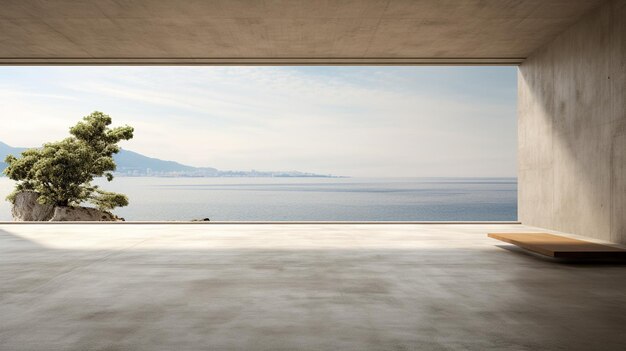 maison moderne dans les montagnes pièce vide avec vue sur le lac