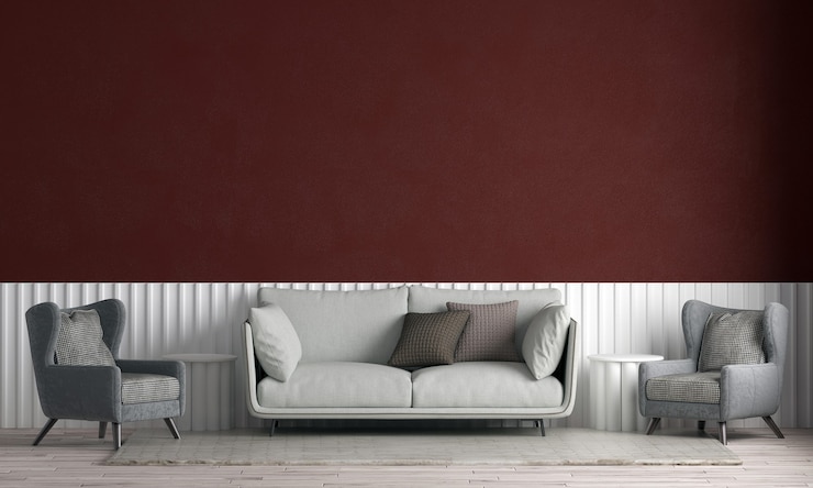 Photo maison moderne et design d'intérieur du salon et fond de texture de mur rouge