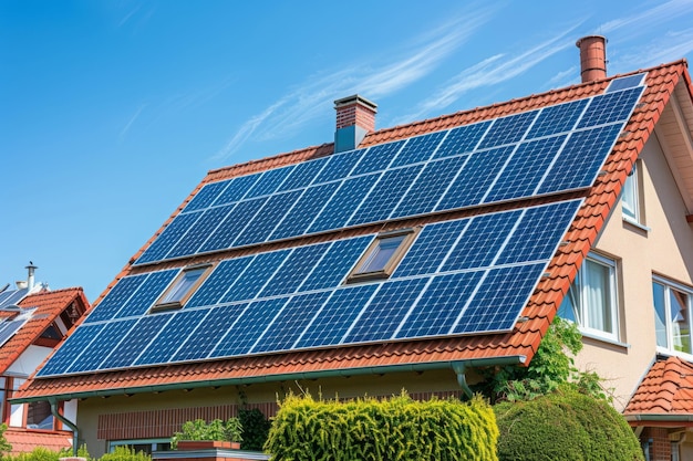 Une maison moderne et durable avec des panneaux solaires sur le toit