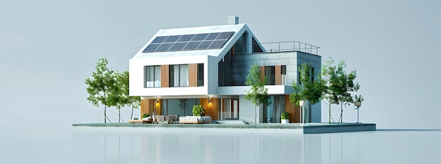 Maison moderne et écologique avec des panneaux solaires et de la verdure Maison durable isolée Architecture contemporaine et concept d'énergie renouvelable AI