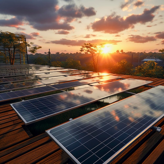 Une maison moderne d'économie d'énergie avec des panneaux solaires sur le toit se dresse dans la forêt