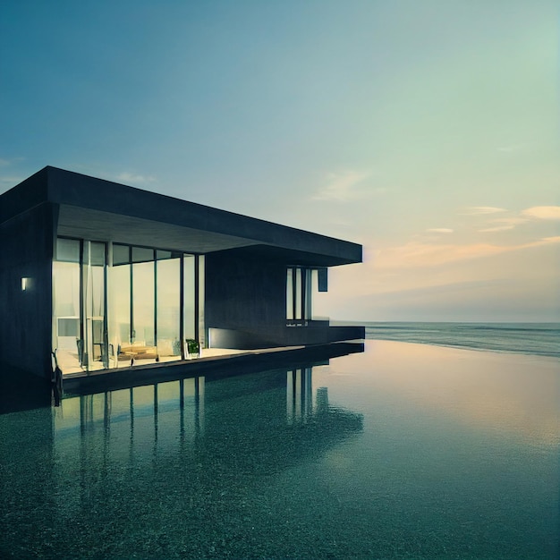 Maison moderne de luxe sur la plage avec vue sur la mer