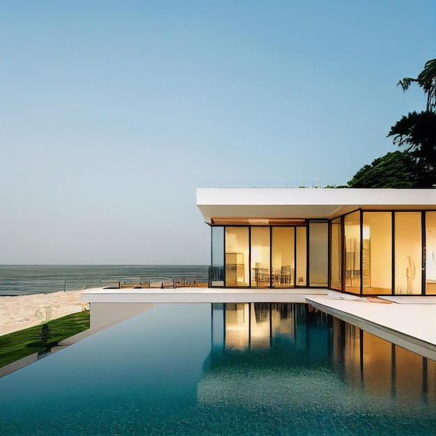 Maison moderne de luxe sur la plage avec vue sur la mer