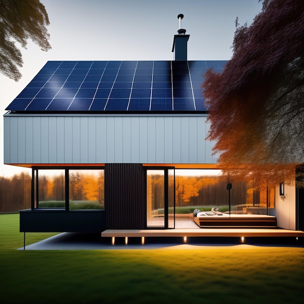 Une maison moderne avec un panneau solaire sur le toit