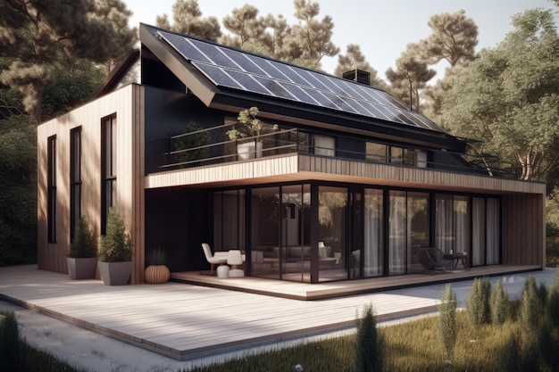 Maison moderne avec panneaux solaires générative ai