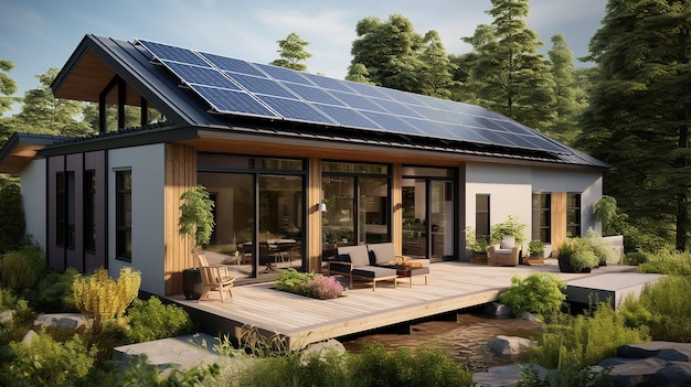 Maison moderne avec panneaux solaires IA générative