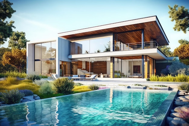 Maison moderne avec piscine Hitech villa de luxe immobilier maison propriété jardin exotique