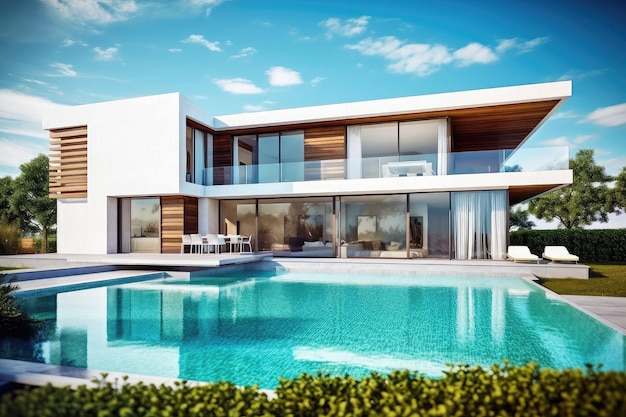 Maison moderne avec piscine Hitech villa de luxe immobilier maison propriété jardin exotique