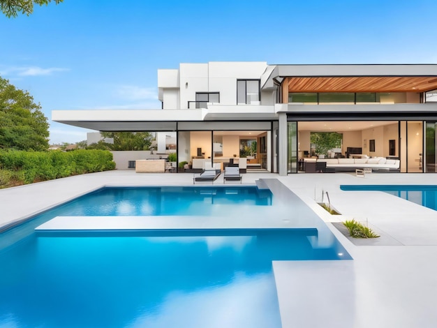 Maison moderne de style luxueux confortable avec piscine et parking ai généré