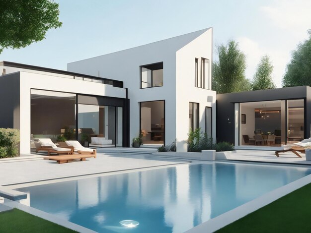 Maison moderne de style luxueux confortable avec piscine et parking ai généré