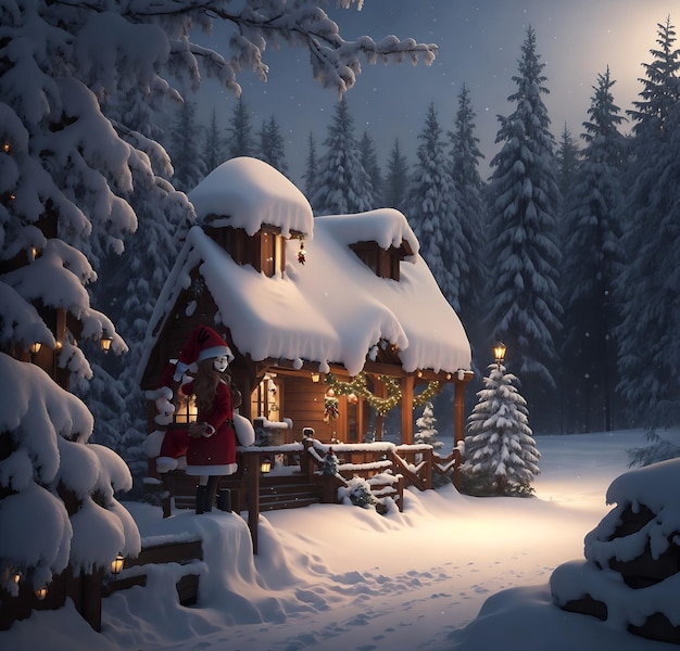 maison de neige de noël dans l'arbre