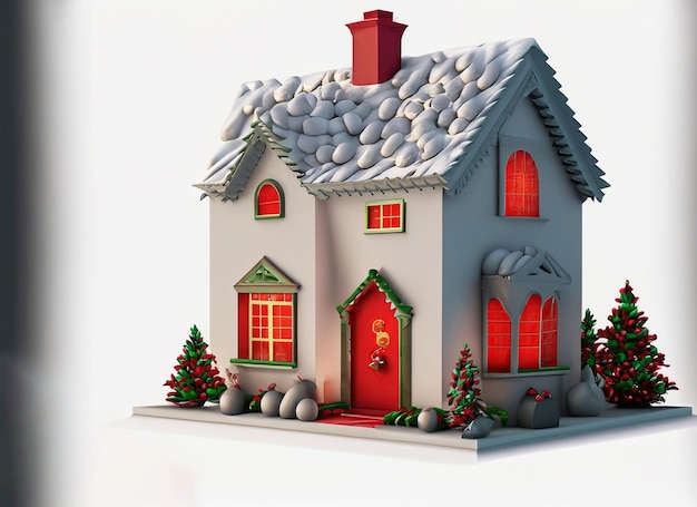 Maison de Noël 3D sur fond blanc concept de Noël