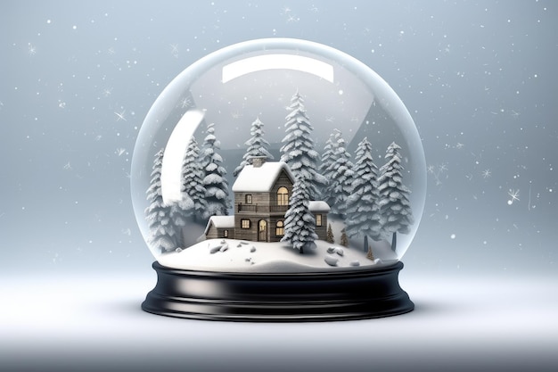 Maison de Noël dans la neige à l'intérieur d'un globe de verre de neige IA générative