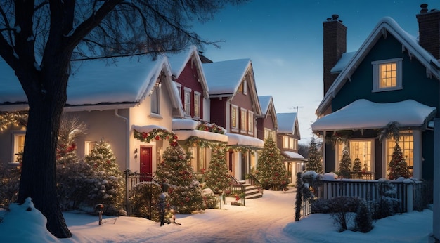 maison de Noël dans le village vue de la ville à Noël arbre de Noël dans la ville Noël