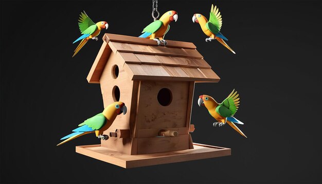 Photo une maison d'oiseaux avec des oiseaux au fond et un oiseau au fond