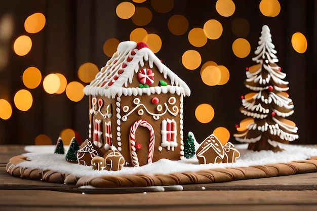 Une maison en pain d'épice décorée d'une maison en pain d'épice