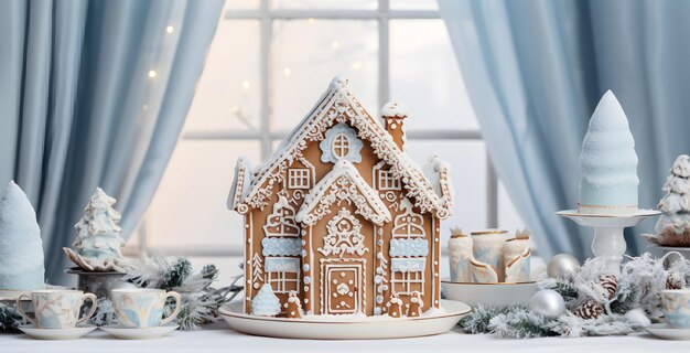 Maison de pain d'épice faite maison concept de Noël gingerbread maison de biscuits avec arbre avec arbre de Noël