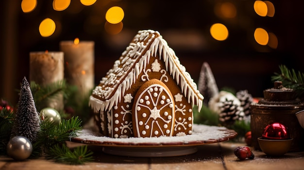 Maison de pain d'épice de Noël avec bougie