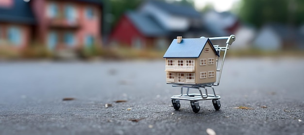 une maison sur un panier avec des roues illustration 3d