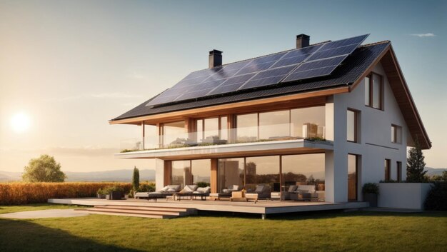 une maison avec un panneau solaire sur le toit