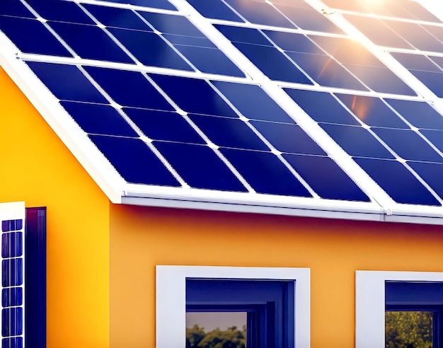 Une maison avec un panneau solaire sur le toit