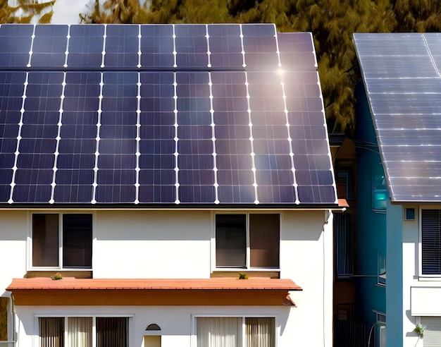 Une maison avec un panneau solaire sur le toit