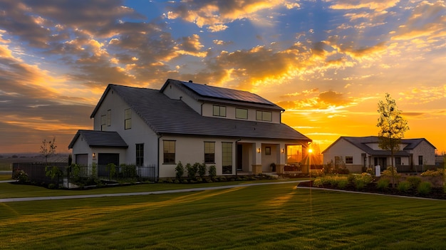 Une maison avec des panneaux solaires sur le toit