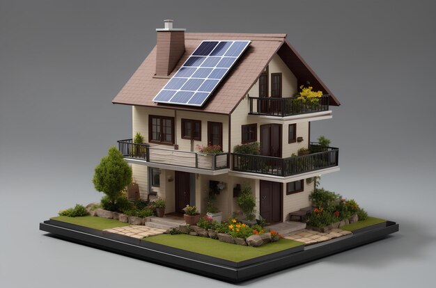 Maison avec des panneaux solaires sur le toit