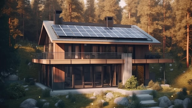 Une maison avec des panneaux solaires sur le toit