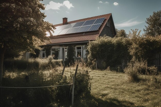 Une maison avec des panneaux solaires sur le toit