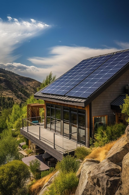 Une maison avec des panneaux solaires sur le toit