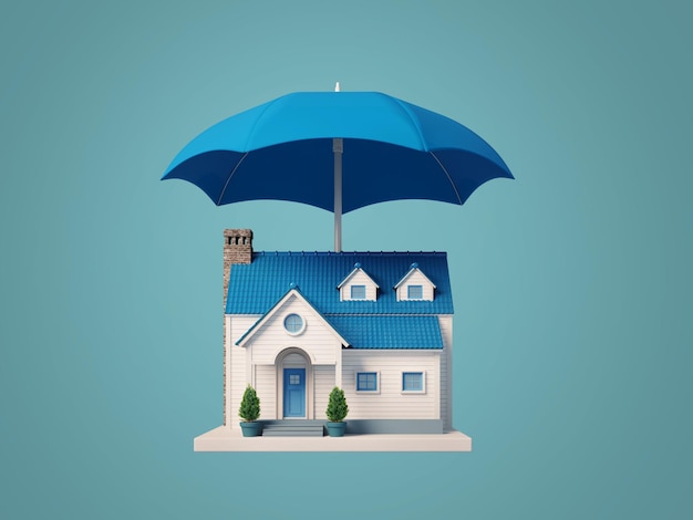 Maison avec parapluie Concept d'assurance habitation