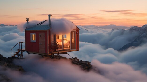 Photo une maison parmi les nuages