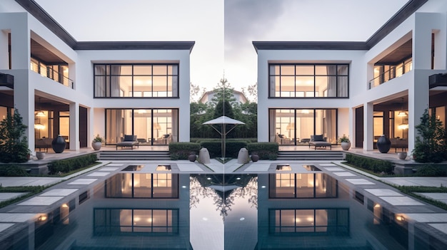 Photo une maison avec une piscine en arrière-plan