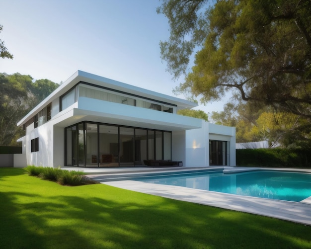 Une maison avec piscine dans le jardin