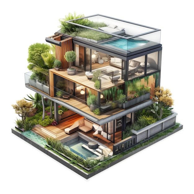 Une maison avec une piscine et une piscine.