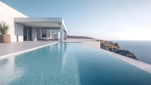 Une maison avec piscine et vue mer