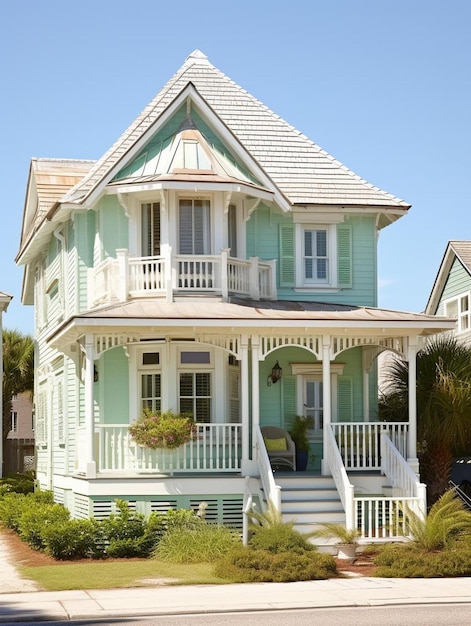 une maison avec un porche qui dit " la maison "