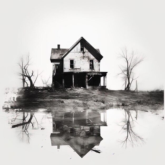 une maison avec un reflet dans l'eau et un reflet de la maison dans l' eau