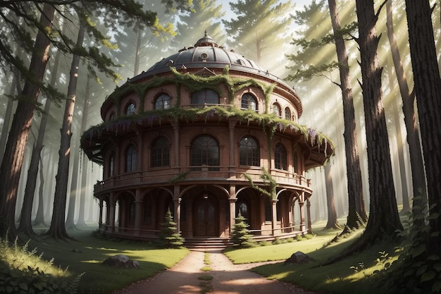 Maison ronde en forêt AI générative