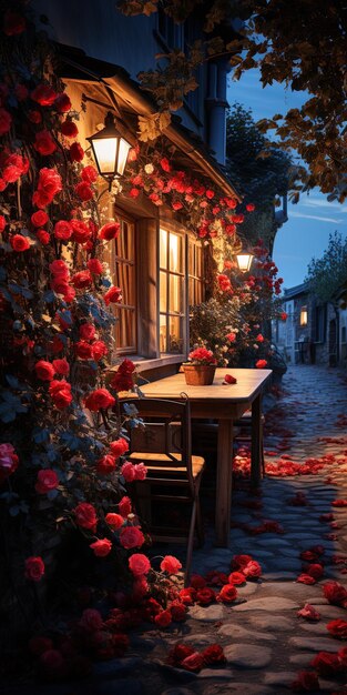 Photo une maison avec des roses sur le mur