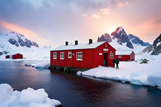 Photo une maison rouge avec de la neige sur le toit