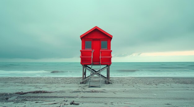 Photo la maison rouge sur la plage de sandy