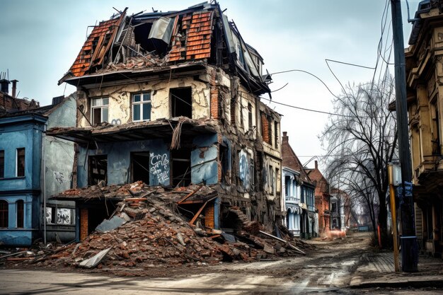Photo maison en ruines dans la ville concept de la guerre mondiale